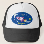 Cute rocket ship in space cartoon illustration キャップ (正面)