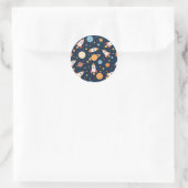 Cute Rockets Planets Space Pattern ラウンドシール (バッグ)