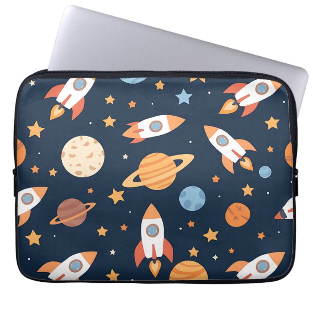 Cute Rockets Planets Space Pattern ラップトップスリーブ (正面)