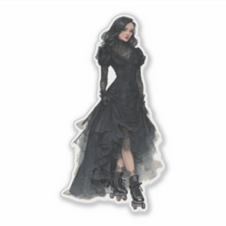 Cute Roller Skating Woman in Black Gothic Dress シール