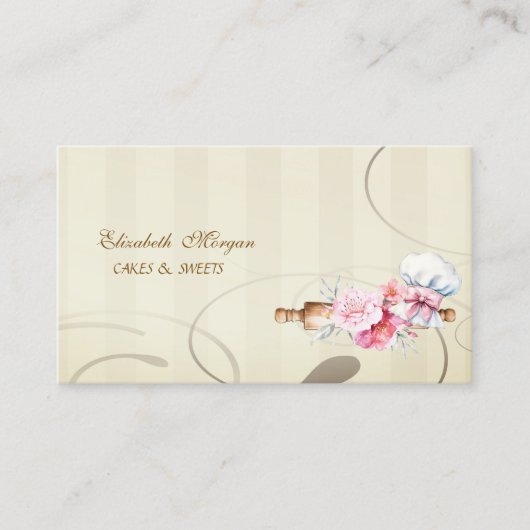 Cute Rolling Pin Flowers Bakery 名刺 (正面)