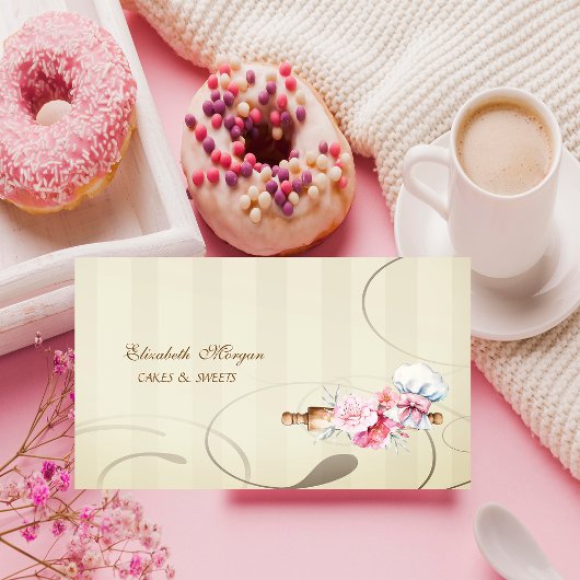 Cute Rolling Pin Flowers Bakery 名刺