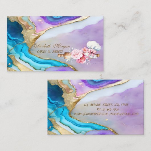 Cute Rolling Pin Flowers Bakery Holographic 名刺 (正面/裏面)