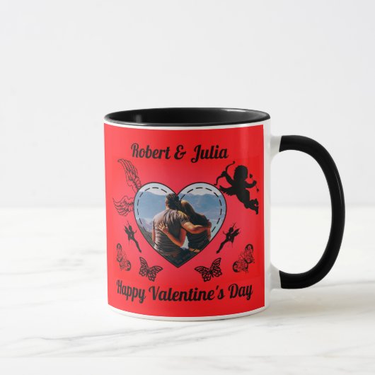Cute Romance Cupid Photo Red Heart Valentines Day マグカップ (右)