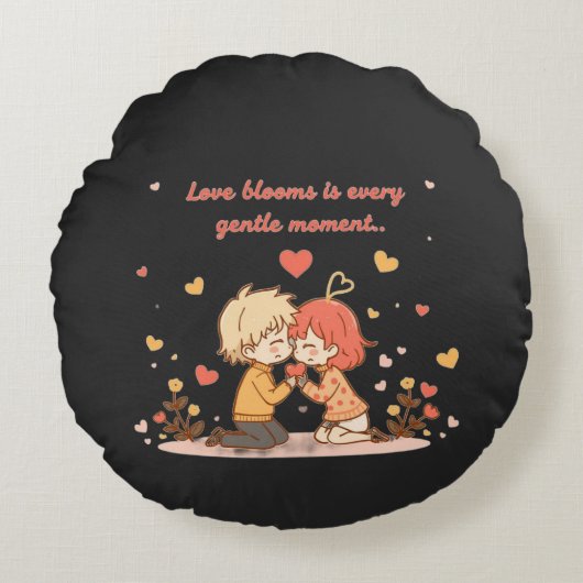 Cute Romantic Anime Couple - Love Moment ラウンドクッション (正面)