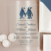 Cute Romantic Couple Penguin Wedding Invitation アクリル招待状