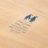 Cute Romantic Couple Penguin Wedding Invitation アクリル招待状 (レイダウン)