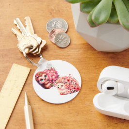  Cute Romantic Floral Hedgehog Duo Illustration キーホルダー