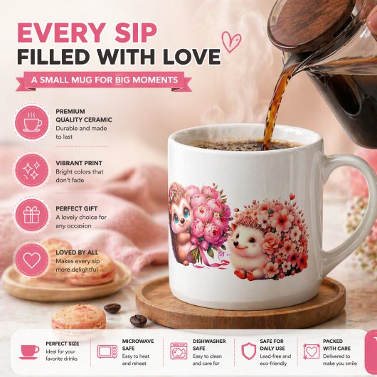 Cute Romantic Hedgehog Espresso Cup – Floral Coupl エスプレッソカップ