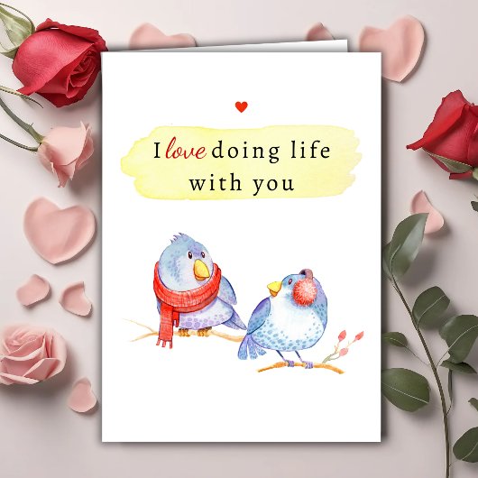 Cute Romantic Love Birds Valentine's Day Card シーズンカード