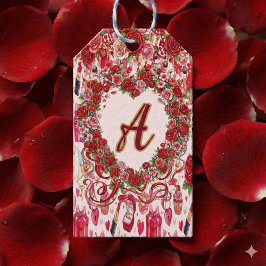 Cute Romantic Red & Pink Watercolor Love Pattern ギフトタグ