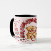 Cute Romantic Red & Pink Watercolor Love Pattern マグカップ (正面左)