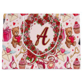 Cute Romantic Red & Pink Watercolor Love Pattern ラージペーパーバッグ (正面)