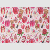 Cute Romantic Red & Pink Watercolor Love Pattern  薄葉紙 (正面)