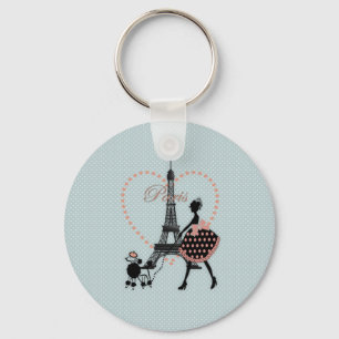 Cute romantic vintage girl silhouette walking キーホルダー
