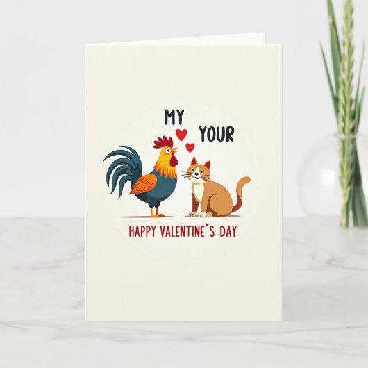 Cute Rooster Cat Valentines Day Card カード (正面)