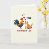Cute Rooster Cat Valentines Day Card カード (黄色い花)