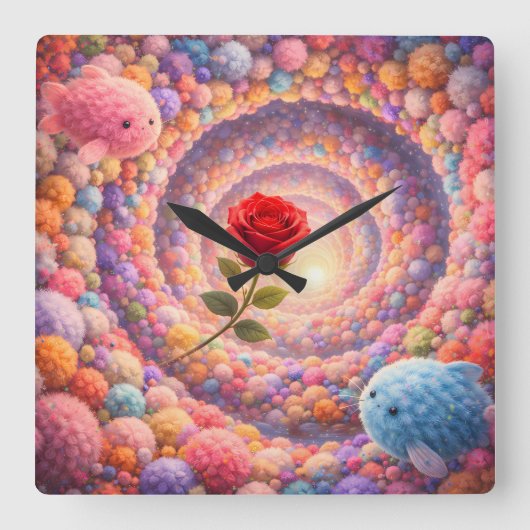 Cute Rose Fantasy Kids Room Wall Clock Decor スクエア壁時計 (正面)