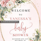 Cute Rose Gold Floral Baby Shower Welcome Sign ポスター