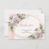 Cute Rose Gold Floral Greenery Thank You Card サンキューカード (正面)