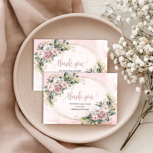 Cute Rose Gold Floral Greenery Thank You Card サンキューカード