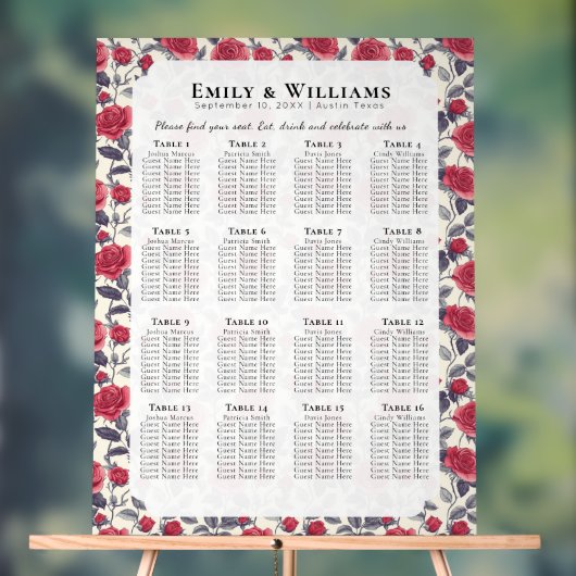 Cute Rose Themed Wedding Seating Chart アクリルサイン (ニュートラル)
