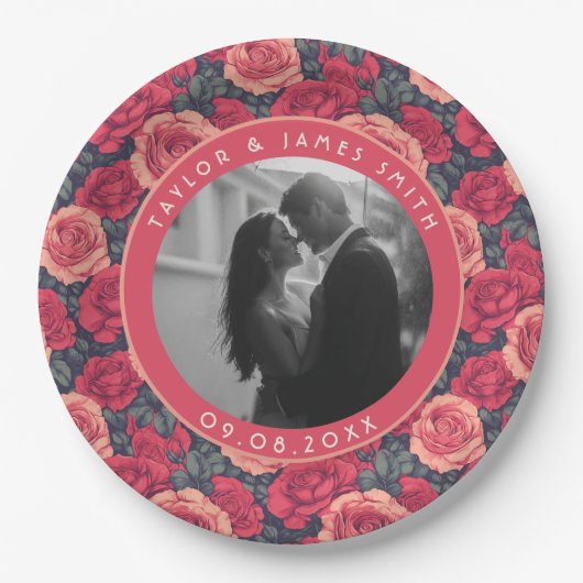 Cute Rose Wedding Plates For Reception ペーパープレート (正面)