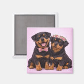Cute Rottweiler Couple Valentine Illustration マグネット (正面/裏面)