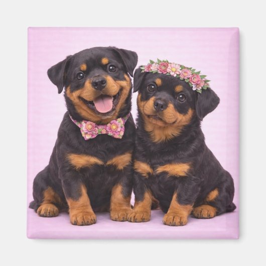 Cute Rottweiler Couple Valentine Illustration マグネット (正面)