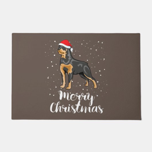 Cute Rottweiler Santa Hat Merry Christmas Costume ドアマット (正面)