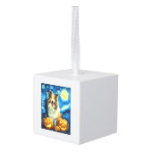 Cute Rough Collie Dog Halloween Jack O Lantern Pum キューブオーナメント (裏面アングル)