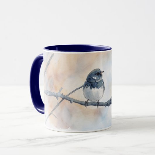 Cute Round Bird Junco on Branch Art Mug Cup マグカップ (正面左)