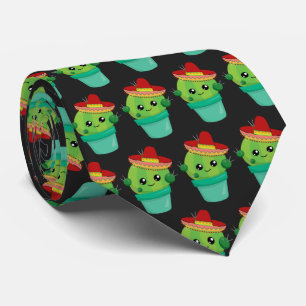 Cute Round Cactus in a Red Sombrero Pattern ネクタイ
