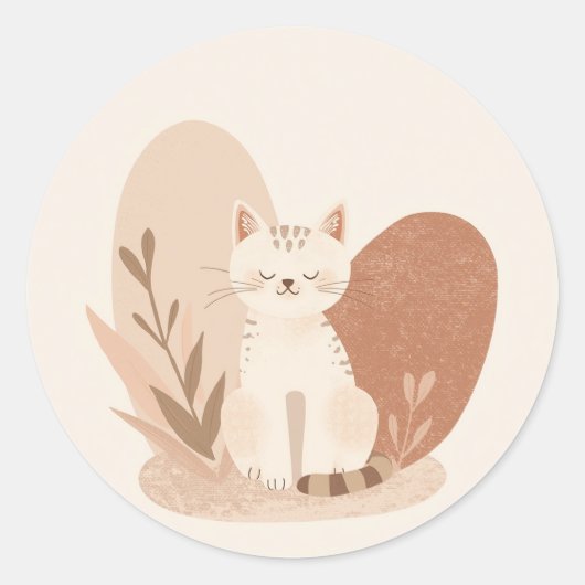 Cute Round Cat Sticker – Adorable Kawaii Kitty Des ラウンドシール (正面)