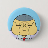 Cute Round Face Business Employee ID Badge Blue 缶バッジ (正面)
