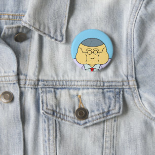 Cute Round Face Business Employee ID Badge Blue 缶バッジ