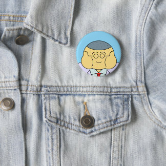 Cute Round Face Business Employee ID Badge Blue 缶バッジ