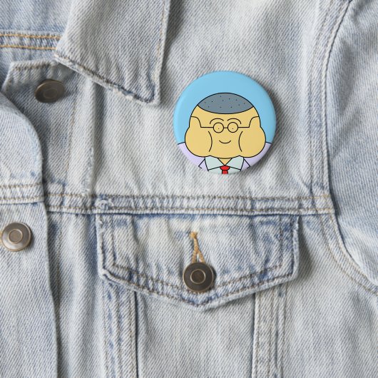 Cute Round Face Business Employee ID Badge Blue 缶バッジ (インサイチュ)