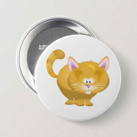 Cute Round Ginger Tabby Cat 缶バッジ (正面&裏面)