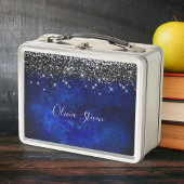 Cute royal blue black faux glitter personalized メタルランチボックス
