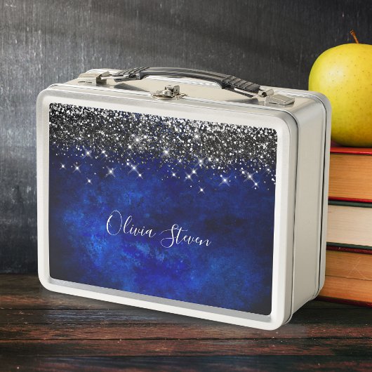 Cute royal blue black faux glitter personalized メタルランチボックス