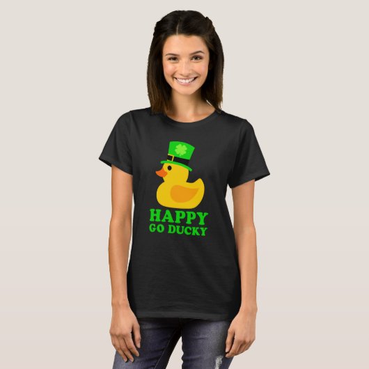 Cute Rubber Duck Lucky Four Leaf C Leprechaun Hat Tシャツ (正面フル)