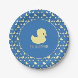 Cute Rubber Duck Modern Blue Baby Shower ペーパープレート