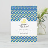 Cute Rubber Duck Modern Blue Baby Shower 招待状 (スタンド正面)