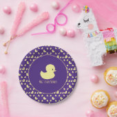 Cute Rubber Duck Modern Purple Baby Shower ペーパープレート (パーティー)