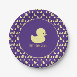 Cute Rubber Duck Modern Purple Baby Shower ペーパープレート