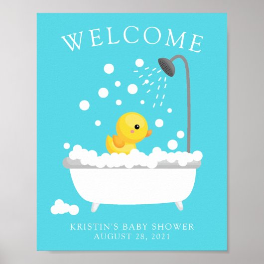 Cute Rubber Duck Welcome Baby Shower Poster ポスター (正面)