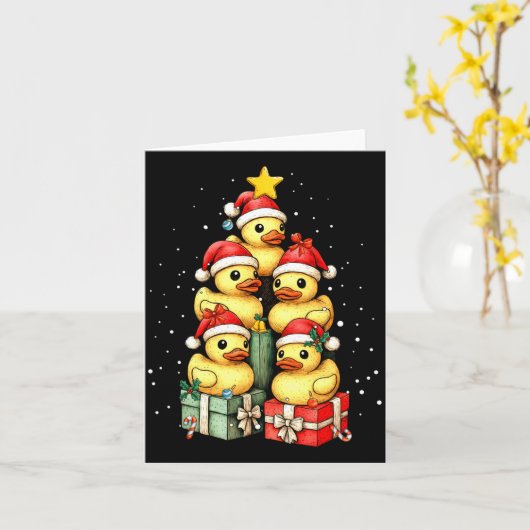 Cute Rubber Ducks Le Duckie Christmas Tree Xmas Ha カード (黄色い花)