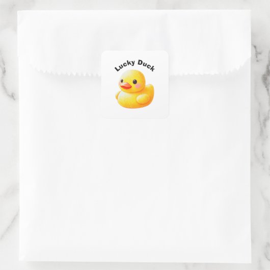 Cute Rubber Ducky with Customizable Text スクエアシール (バッグ)