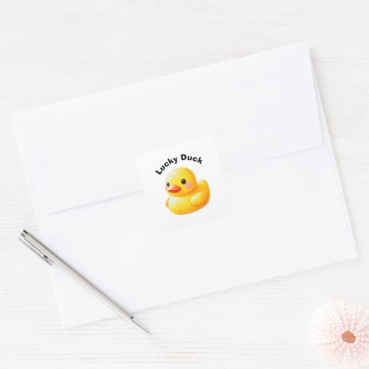 Cute Rubber Ducky with Customizable Text スクエアシール (封筒)
